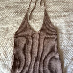 Women's Ribbed Halter Top - Brown